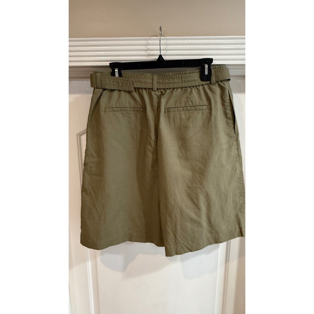 Uniqlo Women Olive Green Linen Blend Belted Pleated Shorts Size L Hiking Beach - Picture 2 of 12